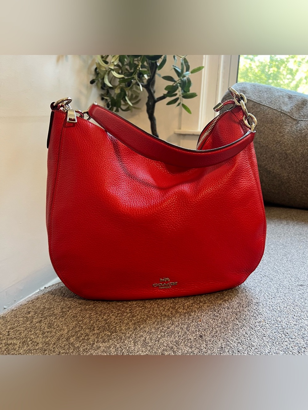 Coach Red Pebbled Leather Shoulder Hobo